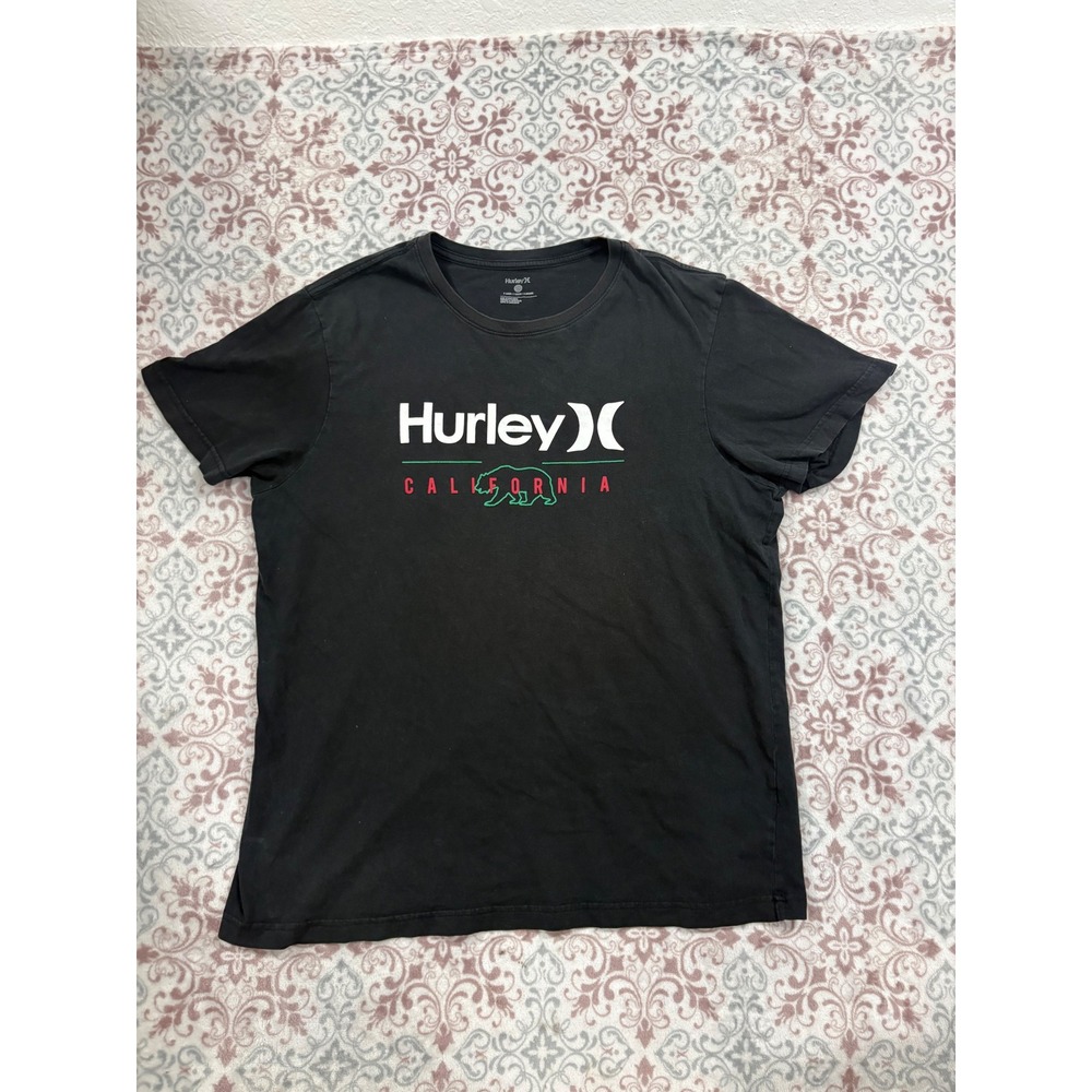 Hurley Mens XL Black California Republic Bear Graphic Short Sleeve T-Shirt